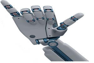 Shaka Web Design Logo featuring robotic hand with pinky and thumb extended in the Hawaiian "Shaka" gesture.